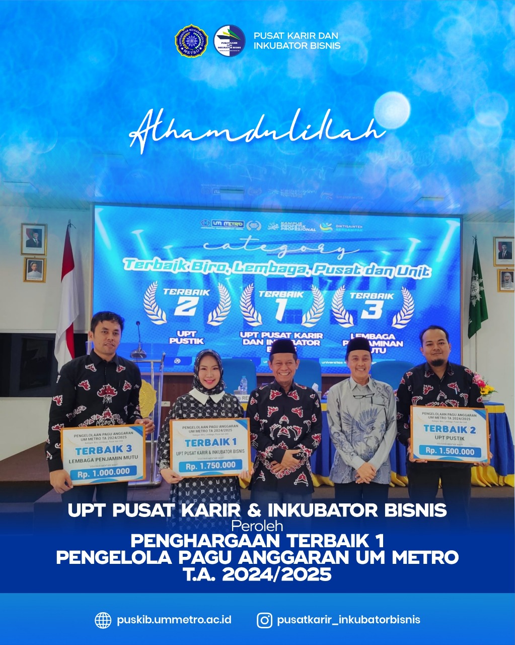 PUSKIB UM Metro Raih Penghargaan Pengelola Pagu Anggaran Terbaik 1 UM Metro TA 2024/2025