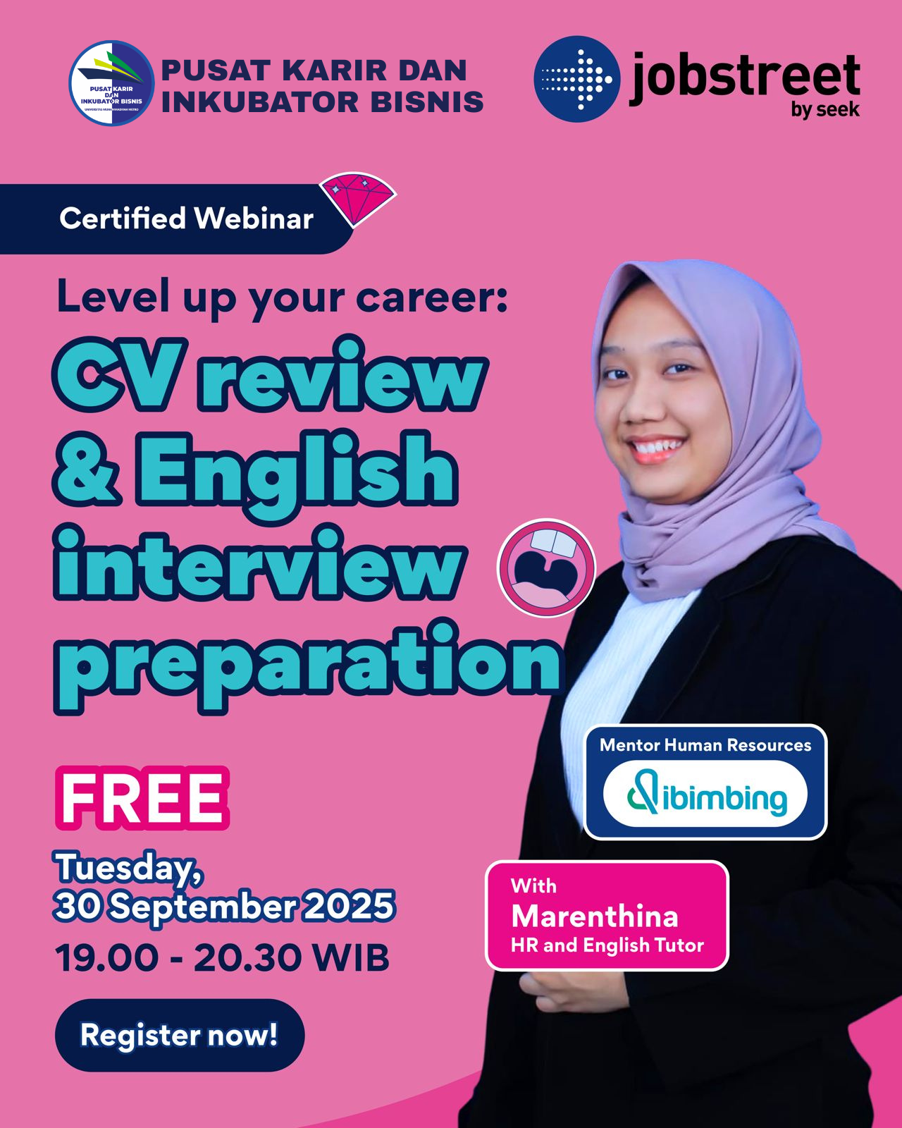 Pusat Karir dan Inkubator Bisnis UM Metro Bersama JobStreet Gelar Bimbingan Karir bagi Mahasiswa