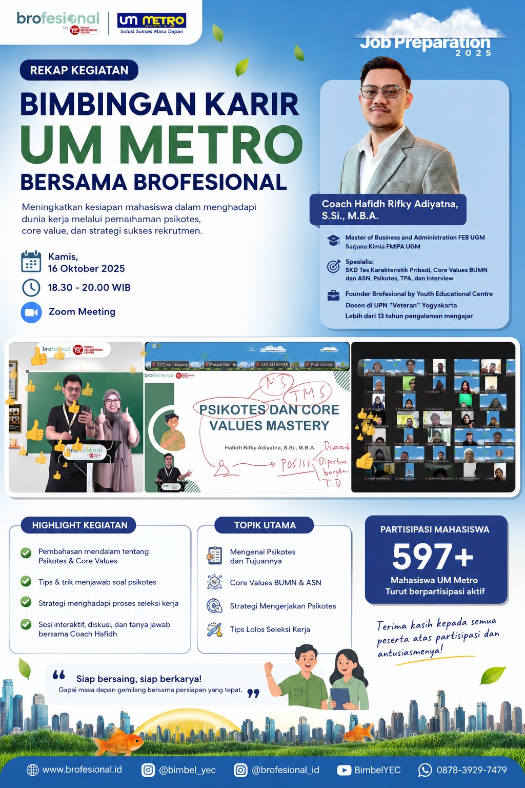 Tingkatkan Kesiapan Karir, Mahasiswa UM Metro Ikuti Pelatihan Core Value dan Psikotes