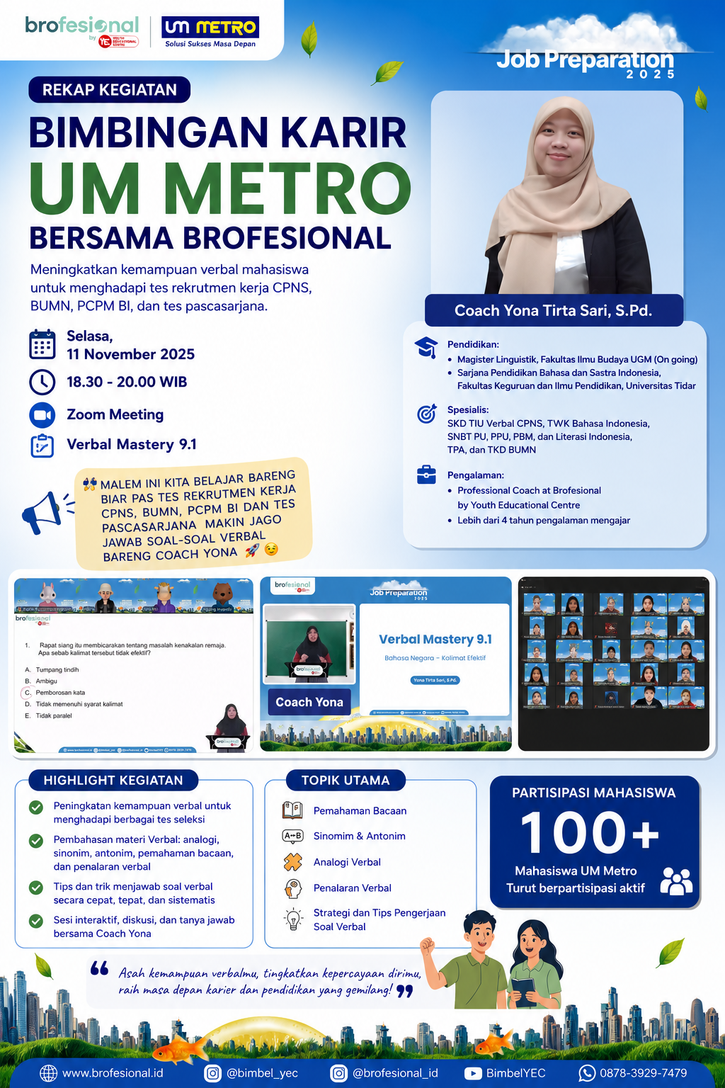 Mahasiswa UM Metro Tingkatkan Kemampuan Verbal Melalui Kelas Bimbingan Karir Bersama Brofesional