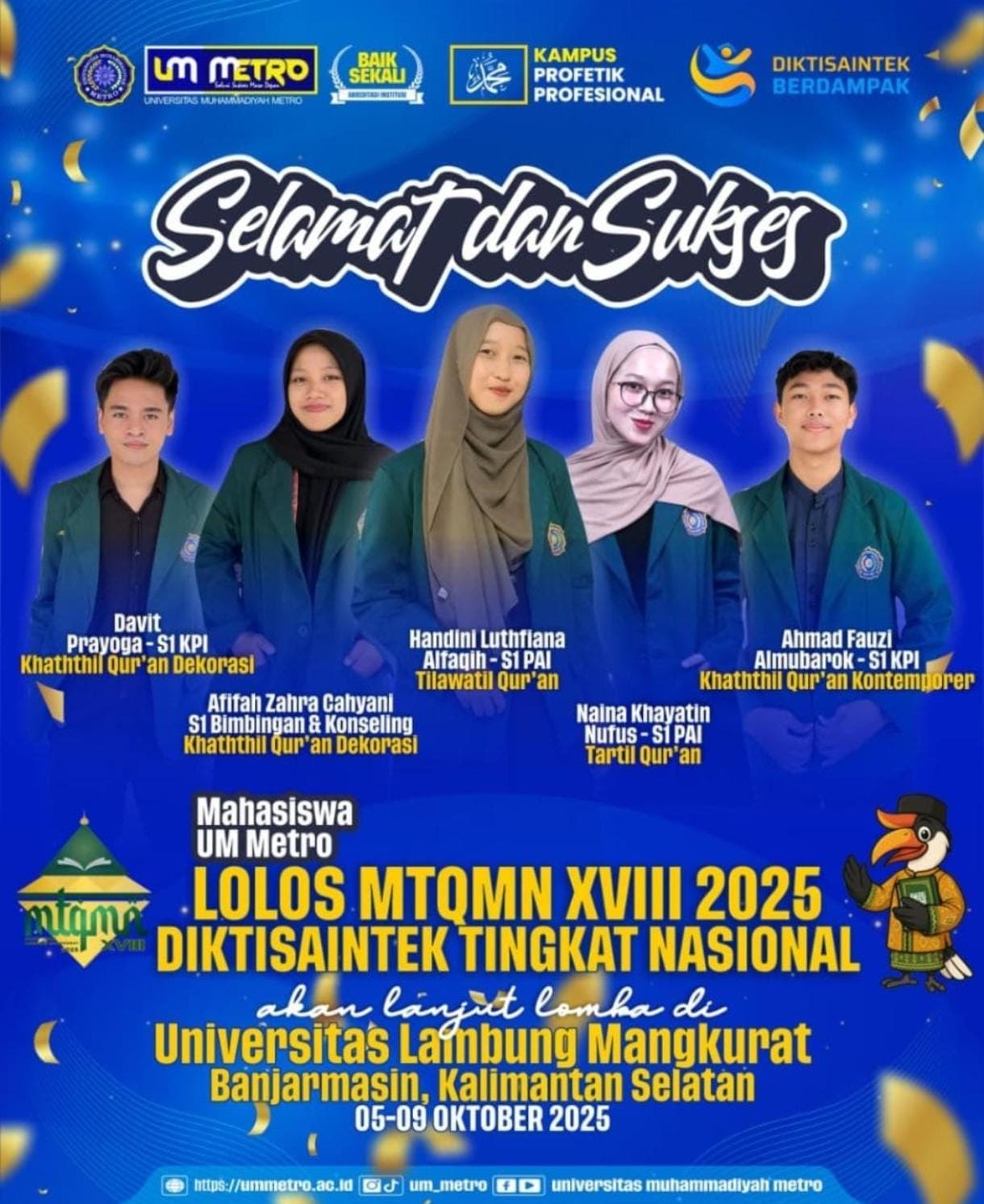 Mahasiswa UM Metro Lolos MTQMN XVIII 2025 DIKTISAINTEK Tingkat Nasional Mahasiswa UM Metro Lolos MTQMN XVIII 2025 DIKTISAINTEK Tingkat Nasional