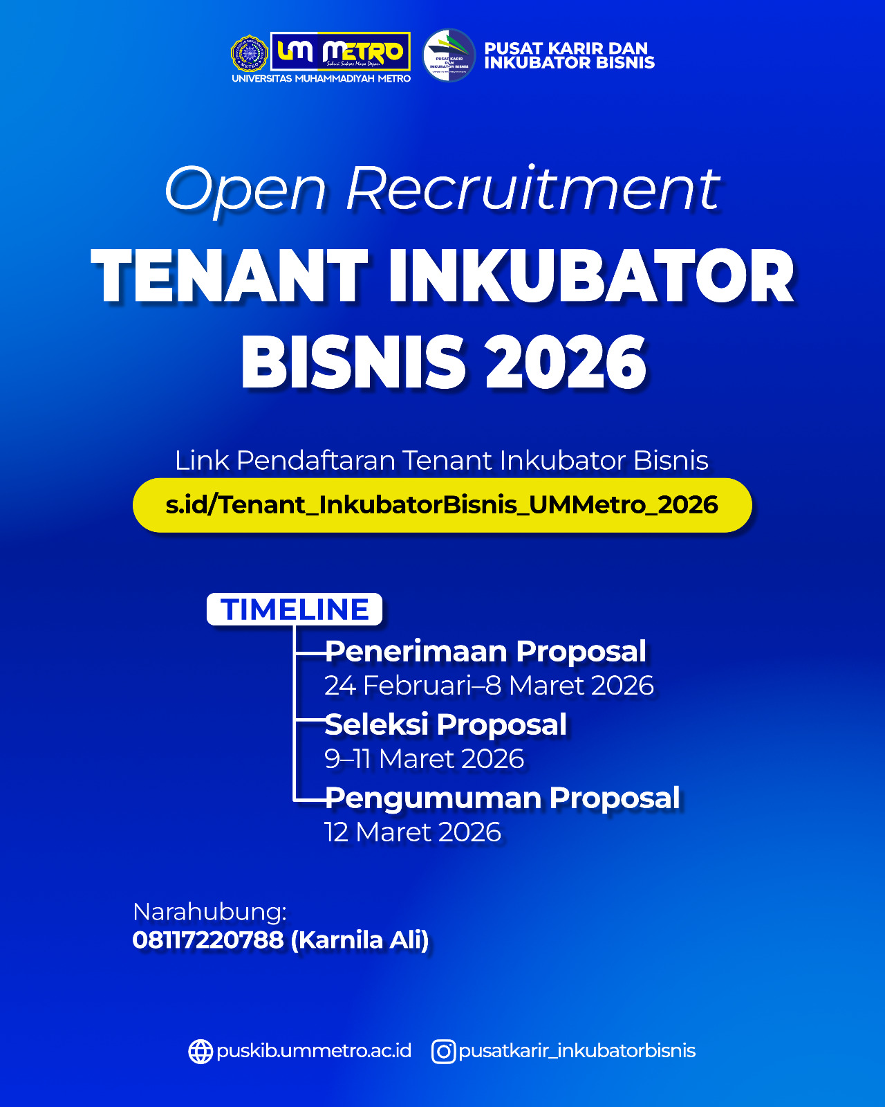 OPEN RECRUITMENT TENANT INKUBATOR BISNIS 2026 OPEN RECRUITMENT TENANT INKUBATOR BISNIS 2026