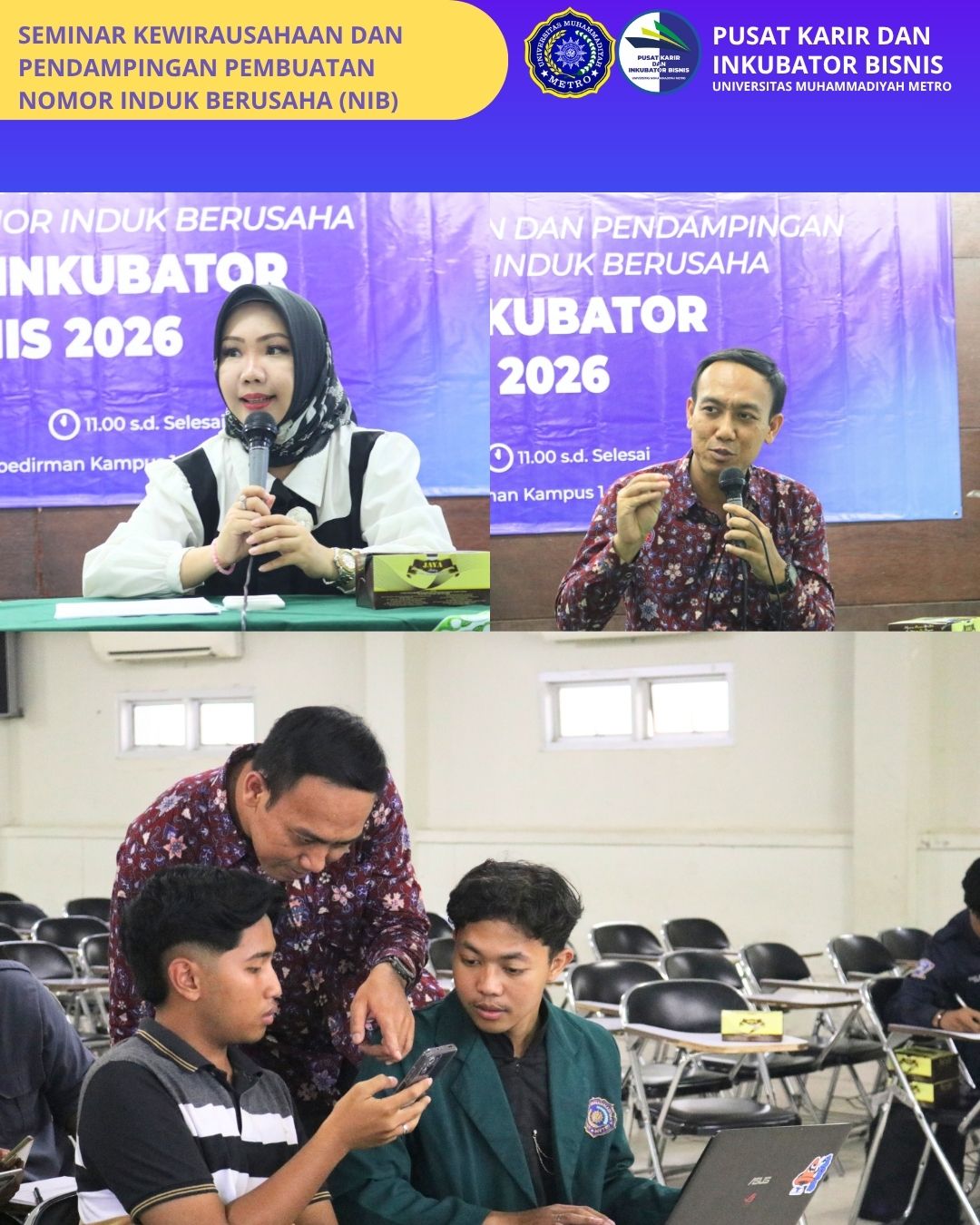 PUSKIB UM Metro Gelar Seminar Kewirausahaan dan Pendampingan Pembuatan NIB bagi Tenant Inkubator Bisnis