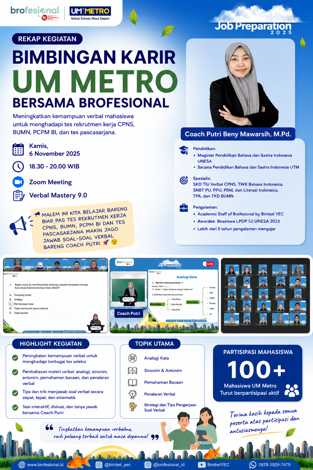 Mahasiswa UM Metro Asah Kemampuan Verbal Melalui Kelas Bimbingan Karir Bersama Brofesional Mahasiswa UM Metro Asah Kemampuan Verbal Melalui Kelas Bimbingan Karir Bersama Brofesional