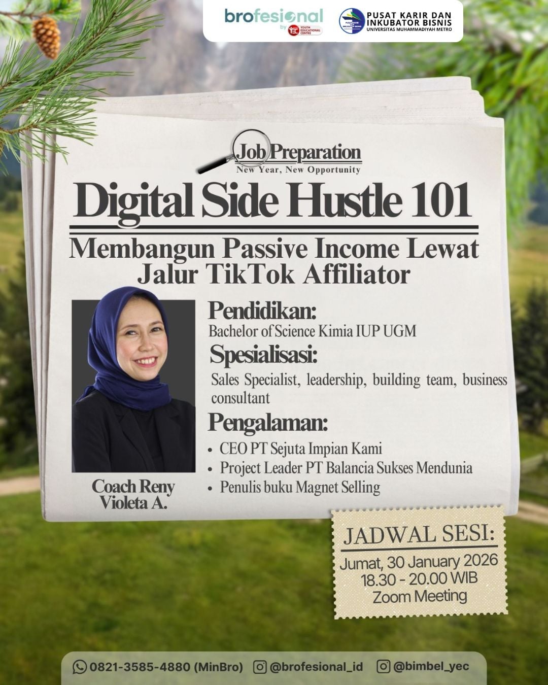 Pusat Karir UM Metro Gelar Web Sesi Kesiapan Kerja Bersama Brofesional untuk Bekali Mahasiswa Menghadapi Peluang Ekonomi Kreatif Digital